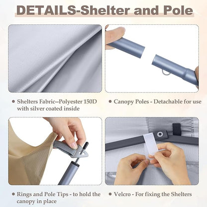 MASTERCANOPY Pop Up 10x10 Canopy Tent with Center Lock, 2 Shelters, 4 Poles, 230 Sq ft of Large Shade Space, for Camping, Picnics & Beach (10'x10',Beige)