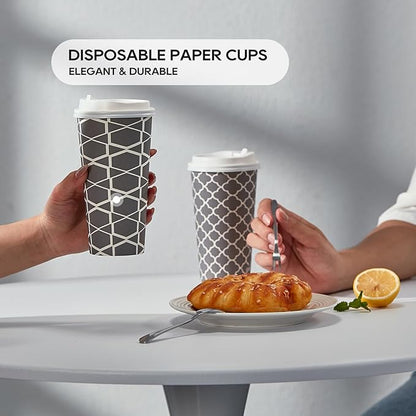 JOLLY PARTY Disposable Coffee Cups with Lids -20 oz (100 Sets) To Go Cups, Paper Coffee Cups for Beverages Espresso Tea, Suitable for Cafes, Offices and Home