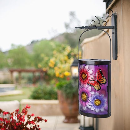 Afirst Hanging Solar Lantern Outdoor Butterfly Glass Lights Waterproof LED Lamp for Garden Yard Tree Desk Decor