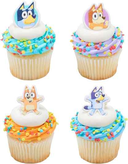 DecoPac Bluey So Much Fun Rings, 72 Cupcake Decorations Featuring Bluey, Bingo, Bandit, and Chilli, 3D Food Safe Cake Toppers – 72 Pack