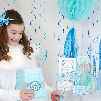 BEISHIDA Blue Blue Silver Hanging Swirls Party Decorations Plastic Streamer for Ceiling, Birthday Hanging Party Supplies, Pack of 30