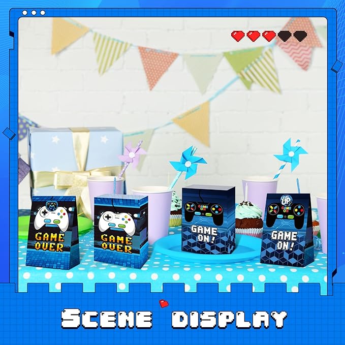 Pajean 24 Pcs Game Gift Bag Video Game Party Supplies Gamer Party Favor Gaming Theme Goodie Candy Treat Bags with 30 Pcs Stickers for Themed Birthday Decorations