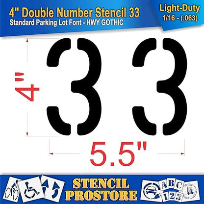 Pavement, Curb, and WheelStop Stencils - 4 inch Double Number Stencil - (33) - 4" x 5.5" x 1/16" (63 mil) - Light-Duty