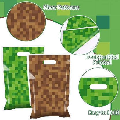 MinFyberd 50Pcs Pixel Birthday Party Goodie Favors Bag Video Game Plastic Gift Bags Party Candy Snack Bag Theme Goodie Treat Bags for Kids Gamer Birthday Decoration Supplies