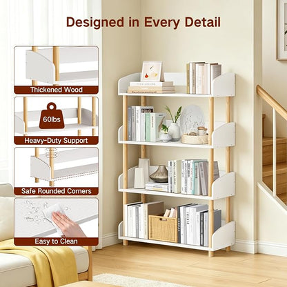 4-Tier Wooden Bookshelf, Modern Open Bookcase
