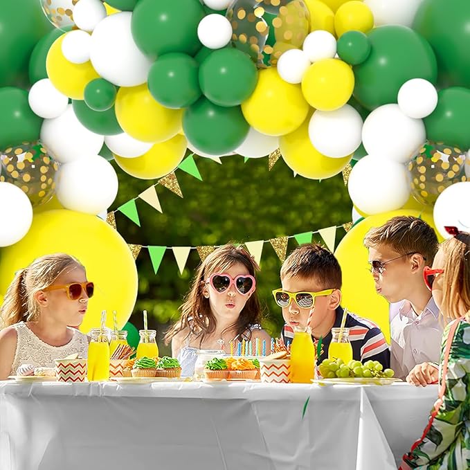 Dark Green Yellow White Balloon Garland Arch - Green Yellow White Gold Confetti Balloons for Tractor Birthday Graduation Forest Jungle Baby Shower Golf Graduation Party Decorations