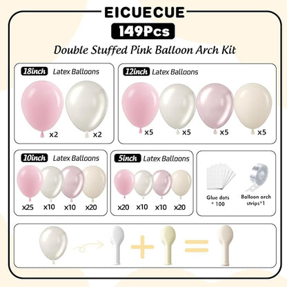 Pearl Pink White Balloon Arch Kit - 149Pcs Different Sizes Double Stuffed Pearl Pink Sand White Balloons Garland Kit for Wedding Bridal Shower Engagement Girls Birthday Party Decorations