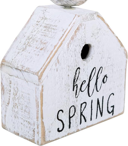 3 Pcs Birdhouse Shaped Wooden Table Decor with Bird Ornament, Rustic Farmhouse Spring Decor for Shelf Mantel Desk Decoration, Housewarming Gift, Hello Spring, Nest Together, Home Sweet Home