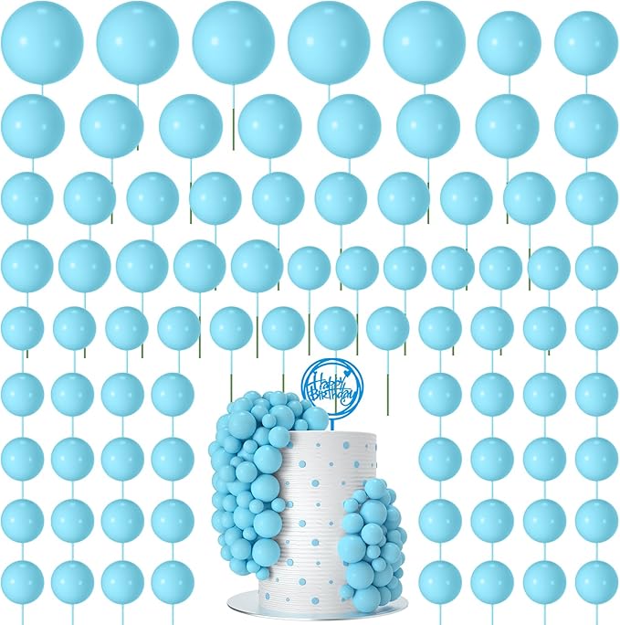 NACHLYNN 80 Pcs Cake Balls Decorations Mini Balloon Cake Topper Balls Foam Cupcake Toppers Balls for Cake Decorating Birthday Parties Weddings Anniversary (Light Blue)