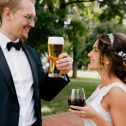 AW BRIDAL Engagement Gifts for Couples 2025, Mr Mrs Wine Glasses and Beer Mug Set, Newlywed Gift for the Couple, Bride and Groom Glasses for Wedding Bridal Shower, Bride to Be Gifts with Wine Stopper