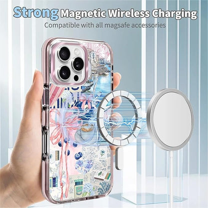 Case for iPhone 16 Pro Max,[Compatible with MagSafe],Pink Bow Girly Coquette Collage Phone Case Design，for Women Girls Magnetic Clear Cover - Slim, Sleek, & Shockproof Protection