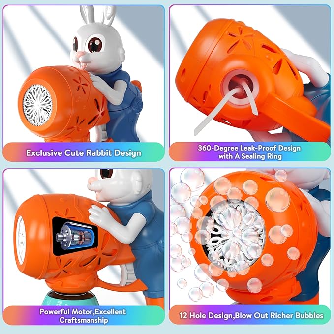 Bubble Guns for Toddlers,2pcs Rabbit Bubble Machine for Kids,Automatic Bubble Blower with 10 Bubble Solutions,Outdoor Toys Summer Party Gift for Age 3 4 5 6 7 8 Years Old Boys Girls