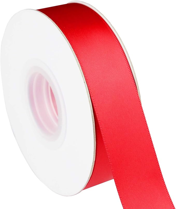 ITIsparkle 1" Inch Double Faced Satin Ribbon 50 Yards-Roll Set for Gift Wrapping Scrap Books Party Favor Hair Braids Baby Shower Decoration Floral Arrangement Craft Supplies, Red Ribbon