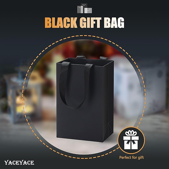 Black Kraft Paper Gift Bags - 20Pcs 5.25"x3.75"x8" With Ribbon Handles for Wedding, Party, Birthday, Retail