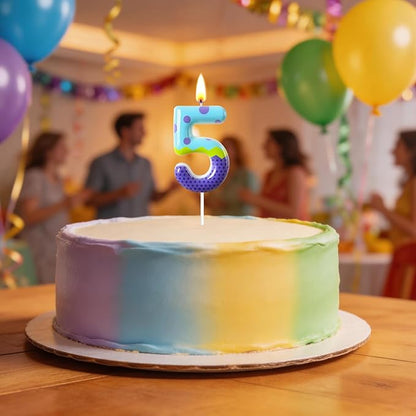 Number 5 Birthday Candle for Cake – Colorful Polka Dot & Patchwork Design – Fun Cake Topper Decoration for Birthday Celebration