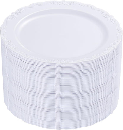DaYammi 36PCS White Plastic Plates, Heavy Duty White Disposable Premium 7.5inch Dessert Cake Salad Appetizer Plates Hard Plastic Platos Disposable for Party Wedding