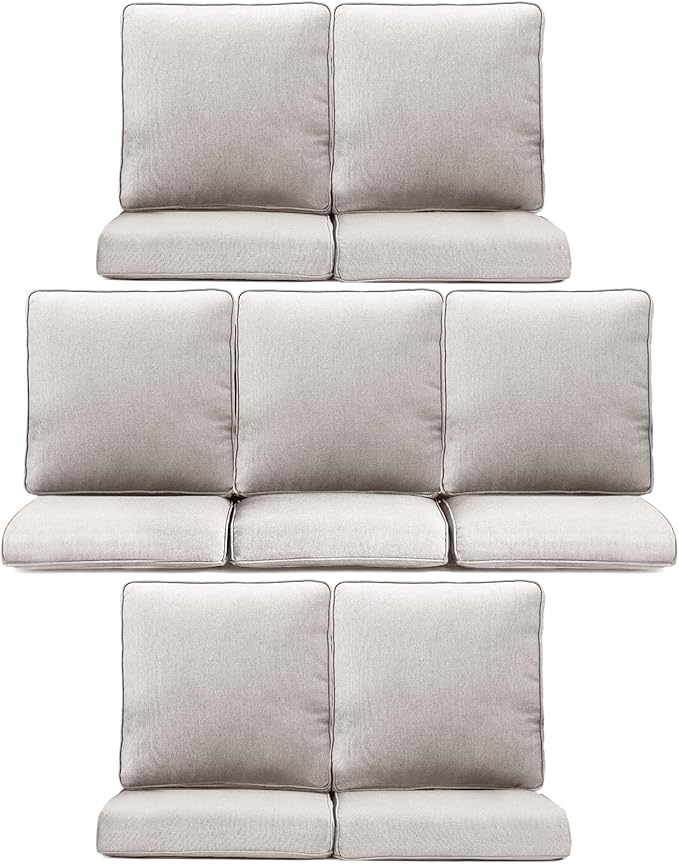 7-Piece Outdoor Patio Cushion Set - Fade & Water Resistant with Removable Olefin Cover, 22x24x4 Inch Memory Foam Cushions for Wicker Sectional Sof - Beige/Regular