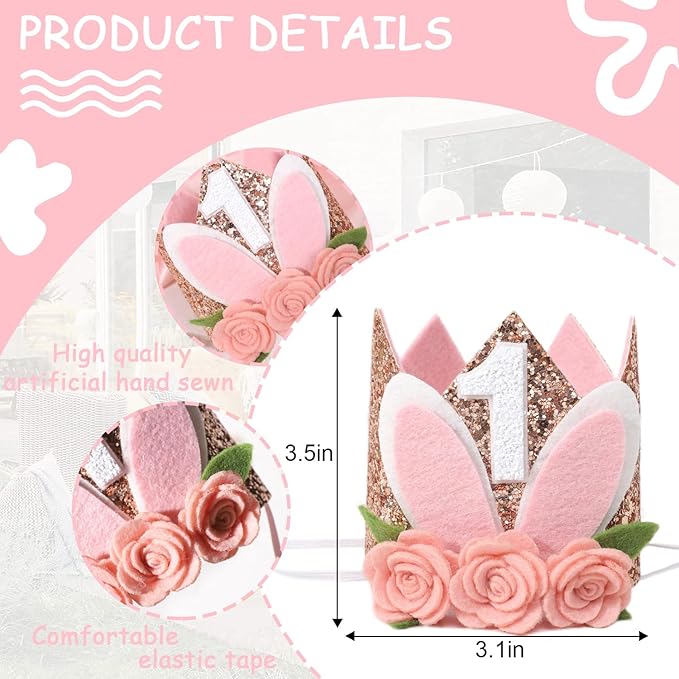 Some Bunny Easter Bunny Floral 1st Birthday Crown Hat - Rabbit Decor for Girls, Spring Birthday Celebration
