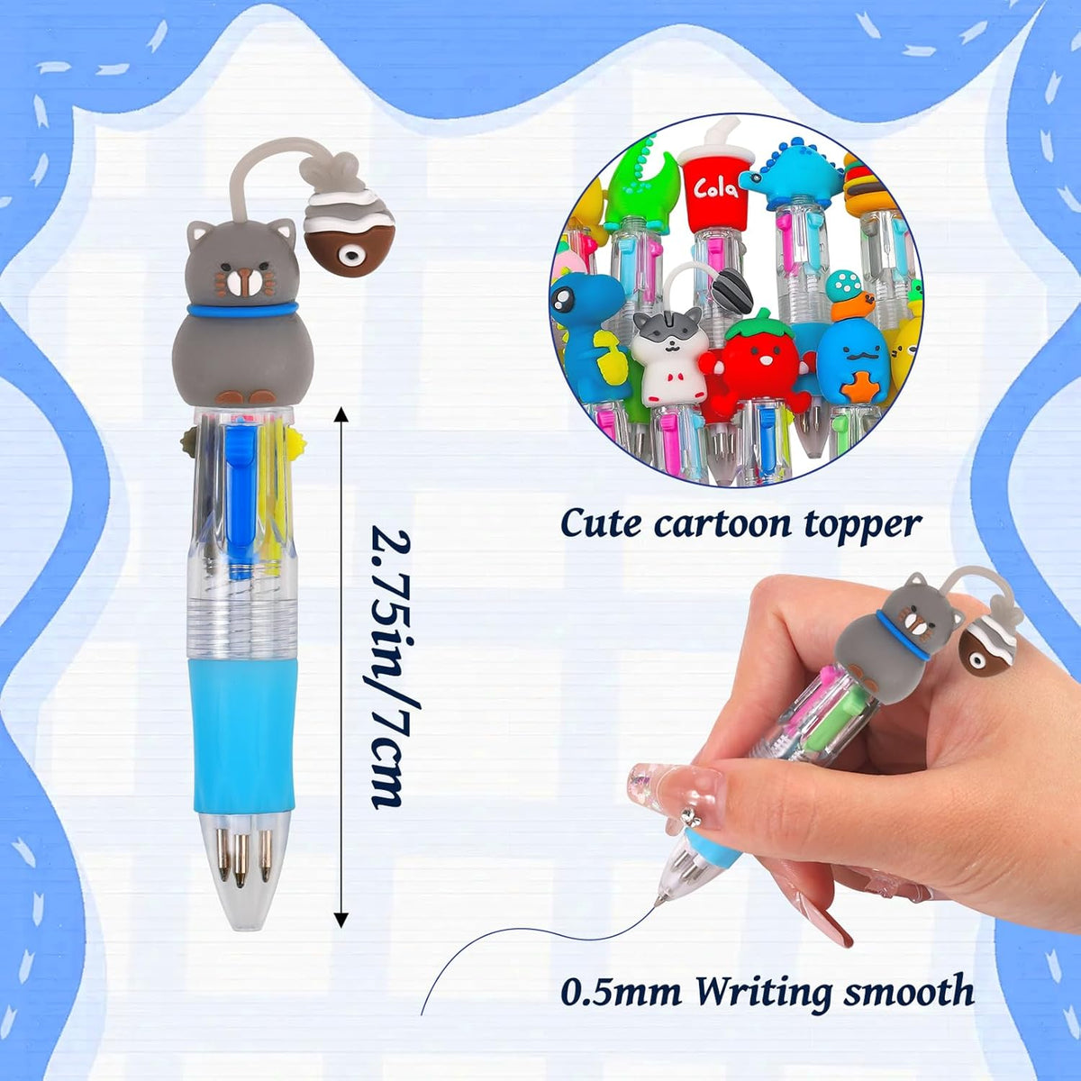100Pcs Mini Multicolor Pens in One 4-in-1 Cute Pens Bulk for Kids, Ballpoint Pen for Birthdays and Children's Parties, Fun Gifts Assorted Ink Kawaii Pen
