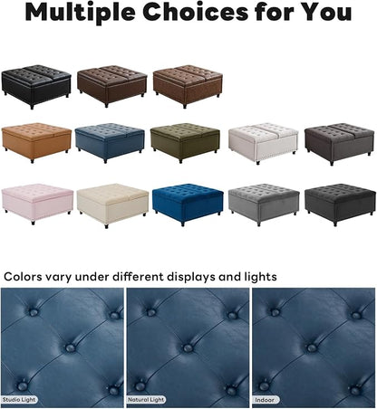 Tbfit Large Square Storage Ottoman Bench, Tufted Upholstered Coffee Table