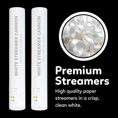 2 Pack Streamer Cannon Confetti Poppers | Biodegradable White Streamers | TUR Party Supplies | Launches Up to 25ft | Giant (12 in) | Party Poppers for Graduation, Birthdays, Weddings, and Memorial Day