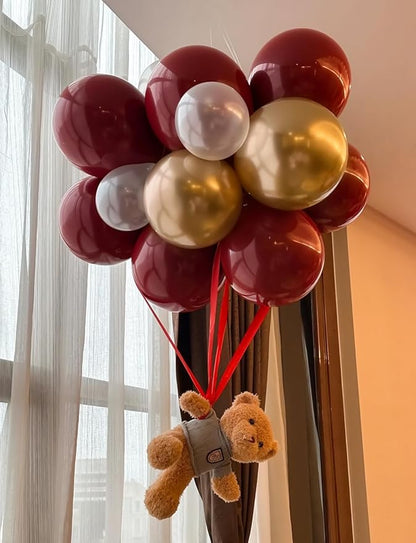 Burgundy and Gold Balloons - Maroon Balloons 12 Inch Glitter Metallic Gold Balloon White Sand Latex Balloon for Wedding Bridal Shower Birthday Anniversary Wine Party Decorations, 50 PCS