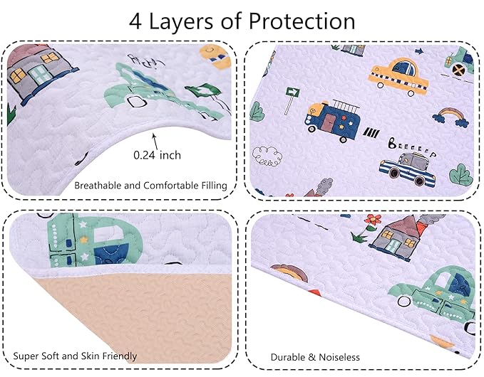 Padded Pack n Play Sheets Breathable Thick Pack and Play Mattress Protector, Quilted 38x26” Playard Sheet Fitted for Graco, Portable Mini Cribs and Foldable Mattress Pad, Soft Playpen Mattresses Cover