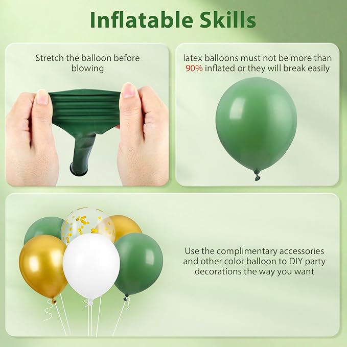 60PCS Green and Gold Balloons,GAGAKU 12 Inch Latex Confetti Balloons, Metallic Green Glod Latex Balloons with White, Party Balloons for Women Kids Birthday Wedding Bride Bachelorette Retirement