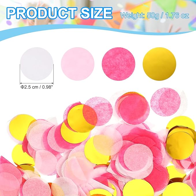 PATIKIL Round Tissue Paper Confetti 1 Inch, Table Confetti Circle Dots for Wedding Birthday Party Balloon Decorations(1.76 oz),Pink/Gold/White