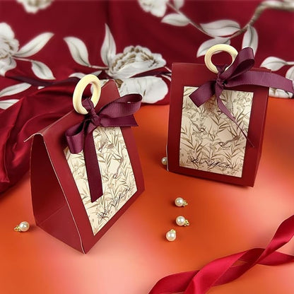 20PCS Mini Gift Bags, Bird & Flower Goodie Bags with Ribbon Handle for Party Favors Treat Boxes Wedding Bridal Baby Shower Birthday Party Presents 3.9"x2.6"x1.4"(Wine Red)