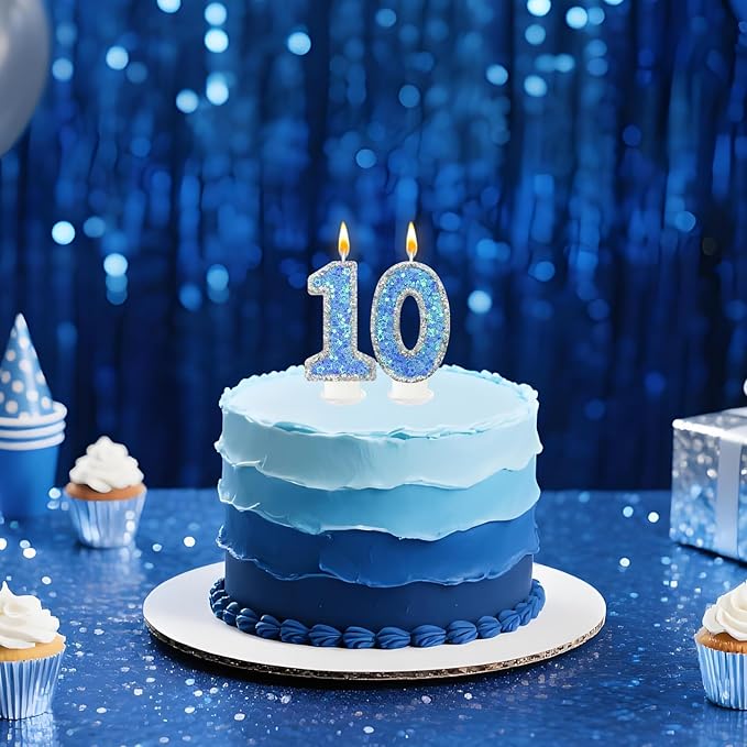 Blue Star Number 0 Candle for Cake Decoration, Glitter Star Cake Topper, Shaker Style Number Candle for Anniversary Celebration Party Supplies