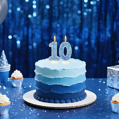 Blue Star Number 0 Candle for Cake Decoration, Glitter Star Cake Topper, Shaker Style Number Candle for Anniversary Celebration Party Supplies