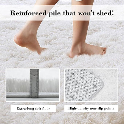Soft Runner Rugs for Bedroom, White 3x7 Area Rugs Fluffy Rug Shag Area Rug Carpet, Bedside Rug for Living Room Bedroom Kids Room Home Decor