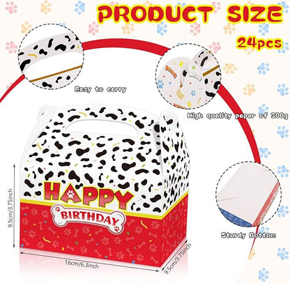 Beehaam 24 Pack Dog Paw Party Favor Treat Boxes, Cartoon Puppy Paw Theme Gable Gift Bags, Large Candy Goodie Cake Snack Paper Bags for Happy Birthday Baby Shower Party Decorations Supplies