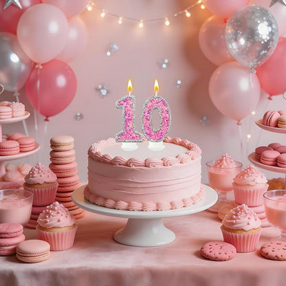 Number 1 Birthday Candle for Cake – Silver Glitter Edge with Pink Star Confetti – Decorative Number Cake Topper for Anniversary & Celebration Party Decor