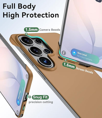 GRECAZO Slim Borderless for Samsung Galaxy S26 Phone Case 6.3"(2026) Ultra-Thin Lightweight Frameless Matte Hard PC Cover Case with Pull Ring Minimalist Non Slip Rope-Mocha