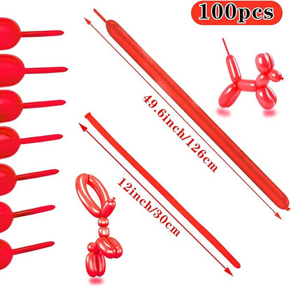 260 Long Balloons 100 Pack Red Twisting Animal Balloons Thickening Latex Modeling Long Magic Balloons for Animal Model Weddings Birthdays Festival Party Decorations