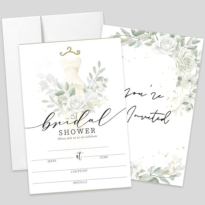 AEHIE 20 Sets Bridal Shower Invitations With Envelopes, Eucalyptus Leaf Double-Sided Printed Invitation Cards for Weddings, Engagement Showers, Parties and Receptions