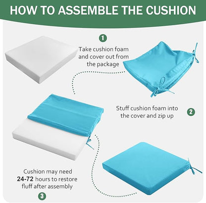 Outdoor Chair Cushions Set of 4: Waterproof & Fade Resistant Seat Cushion for Patio Furniture - 19 x 19 x 2 Inch Chair Pads with Ties and Hidden Zipper - Patio Chair Cushion Replacement, Teal