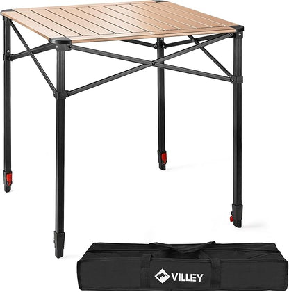 VILLEY Folding Camping Square Table with Carry Bag, Lightweight Aluminum Adjustable Square Table for Outdoor, Camping, Picnic, Backyards, BBQ, Large