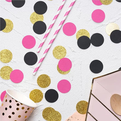 Gold Black and Hot Pink Confetti Table Decoration for Graduation Birthday Bachelorette Theme Party,1.2 inch in Diameter,200 Counts