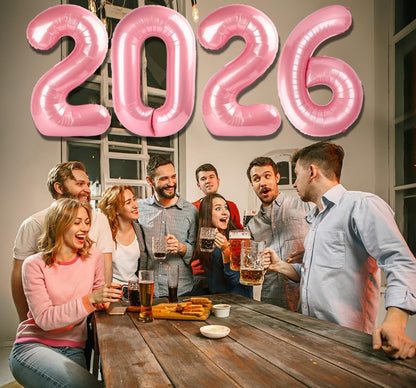 2026 Balloon - Pearlescent Pink Birthday Number Balloons, 40 Inch Large Foil Balloons for Men Women Boys Girls Pearlescent Pink Themed Birthday Decorations，Number 2026 Balloon