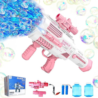 Automatic Gatling Bubble Gun with 2 Rechargeable Batteries, Produces Tens of Thousands Bubbles/Min, Includes Sight & Flashlight, ABS Drop-Tested, Bubble Machine Toy for Kids Adults Party Wedding