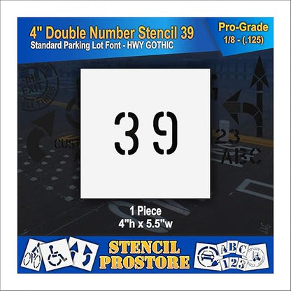 Pavement, Curb, and WheelStop Stencils - 4 inch Double Number Stencil - (39) - 4" x 5.5" x 1/8" (128 mil) - Pro-Grade