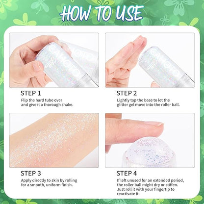 CAHOTO Green Rolling Glitter for Face Body & Hair, Roll-on Sequins for St. Patrick's Day, Sparkling Accessories for Christmas Concert Rave Festival Halloween Party Mardi Gras Carnival, 1.35fl.oz