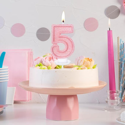 Cute Number 5 Birthday Candle, Glitter Pink Number Candles, Birthday Cake Topper Decoration, Party Supplies Anniversary Celebrations