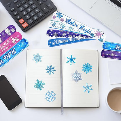 74Pcs Snowflake Theme Party Favors Contain 24 Pcs Snowflake Theme Slap Bracelets 50Pcs Snowflake Theme Stickers, Ice and Snow Theme Birthday Party Decorations