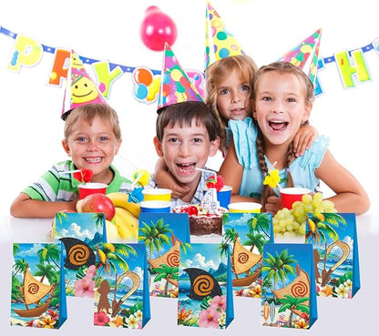 12pcs Cartoon Ocean Girl Party Favor Bags Candy Boxes, Moa Hawaiian Gift Bags Birthday Party Supplies