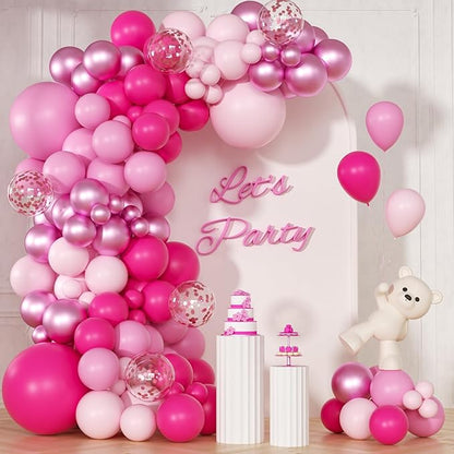 147pcs Pink Balloon Garland Arch Kit, Hot Pastel Light Metallic Pink Confetti Balloons for Wedding Bridal Baby Shower Coquette Party Decorations