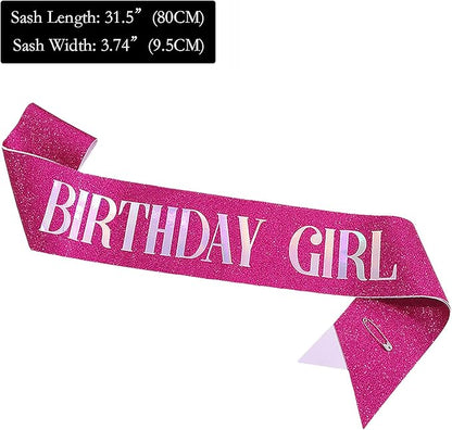Birthday Sash for Girl, Dazzle Foil Letter Glitter Hot Pink Birthday Sash for Women Girl Kids Teenager Bday Gifts Party Favors Photo Prop